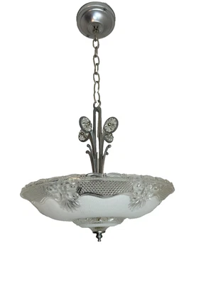 vintage 1930-40s Art Deco 3 light bedroom hanging fixture - Image 1 of 4