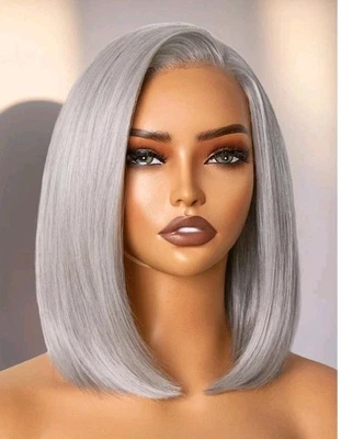 Peluca frontal de encaje HD gris plateado rubio balayage cabello humano largo mezcla ondas ombre Foto 1 de 4