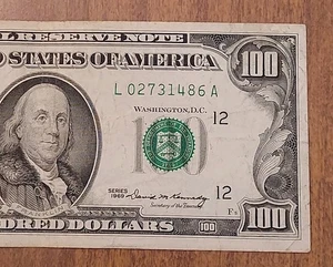 $100 Dollar Bill Federal Reserve Note Series 1969 C Serial # L 02731486 A - Picture 1 of 10