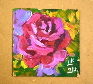 Abstract Rose Blossom – Collectible Small Floral Original Painting Framed - Picture 1 of 7