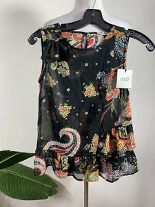 LIU JO MILANO WOMENS BLACK FLORAL PRITN SHEER TOP, Size 38 - Picture 1 of 9