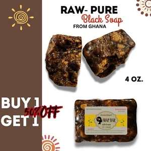 Raw African Black Soap 4oz 100% Pure Organic Unrefined Ghana Face Body Wash Bulk - Picture 1 of 24
