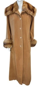 Vintage BISANG Couture Kaschmir Nerzbesatz langer Mantel camel einreihig groß - Bild 1 von 8