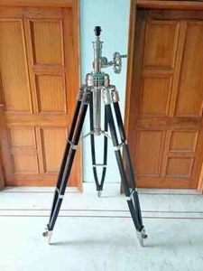 Nickel Royal Marine Big Tripod Floor Lamp Stand Home decor Wooden Black Stand - Picture 1 of 8