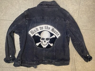 Chaqueta vaquera vintage años 80 Gitano negra para mujer 20W elástica parche malo hasta los huesos  Foto 1 de 4