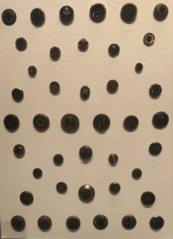 COLLECTOR'S CARD  42 ANTIQUE  BUTTONS~ BLACK GLASS SET IN METAL  3/8"- 7/8" Cover