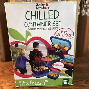 Fit & Fresh Junior Lunchers 14 Pc Chilled Containers Set of 6 Lids & 2 Ice Packs