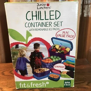 Fit & Fresh Junior Lunchers 14 Pc Chilled Containers Set of 6 Lids & 2 Ice Packs - Picture 1 of 3