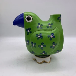 Vintage 70s Fitz and Floyd Office String Dispenser Green Bird Blue Flowers - Picture 1 of 5