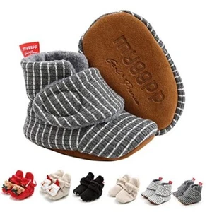 Baby Booties Cozy Fleece Slippers Soft Baby 0-6 Months Infant B01 Dark Grey - Picture 1 of 7