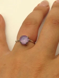 anello argento 925 rodio anallergico cristallo viola lilla con grif misura 15 - Foto 1 di 4