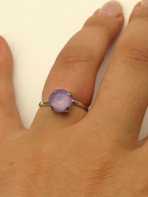anello argento 925 rodio anallergico cristallo viola lilla con grif misura 15 - Immagine 1 di 4