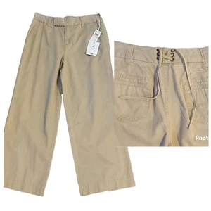 Wide Leg Khaki Hurricane Twill Pants Lace Up Trim on Back Y2K Sz 10 NEW - Picture 1 of 11