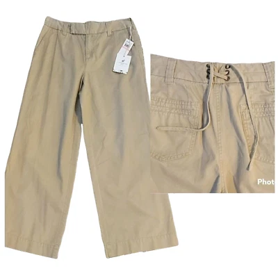 Pantalones holgados de pierna ancha caqui de sarga huracán con cordones en la espalda Y2K talla 10 NUEVO Foto 1 de 4