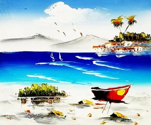 8x10-Stretched-Palm Tree Island #2- Oil Painting on Canvas-(Not Framed) - Picture 1 of 6