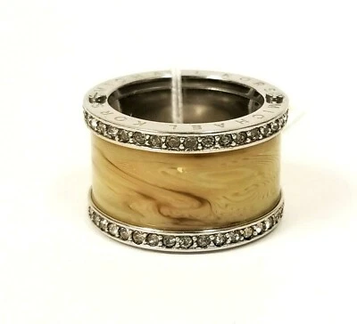 NUEVO MICHAEL KORS TONO PLATA + CRISTALES CUERNO BEIGE PAVÉ BARRIL ANILLO BANDA TAMAÑO (7)  Foto 1 de 4