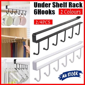 6Hook Mug Cup Rack Holder Under Shelf Kitchen Cabinet Hanger Organiser Wardrobe - Picture 1 of 16