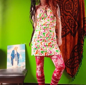  Damen-Krawatte Größe L brandneu mit Etikett B52's Vibes Mod 60er Jahre Hippie Festival psychologisches Kleid - Bild 1 von 3