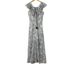 Belle Badgley Mischka Maxi Dress White Black Paisley Ruffles Lace Up Size 0 - Picture 1 of 12