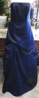 Davids Bridal  navy blue long satin formal  bridesmaids dress 8  - Image 1 of 4