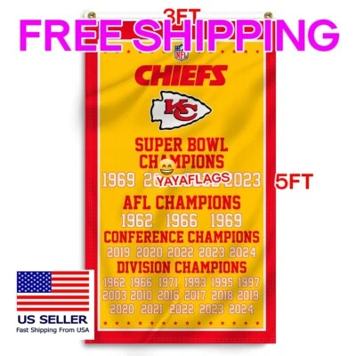 Kansas City Chiefs Super Bowl 2023 Champions 3x5 Banner Flag FREE Shipping - Image 1 of 4