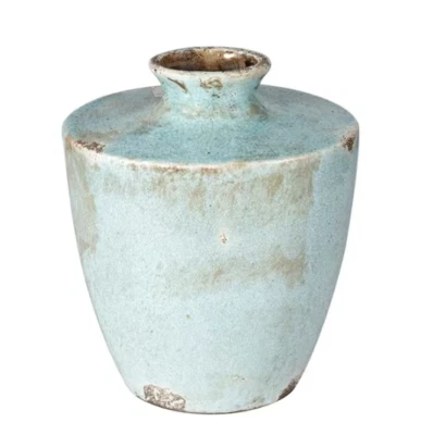 Jarrón Shlok Blue Terracota 9" x 7" x 12" esmalte azul Seasonal Abode Inc Foto 1 de 4