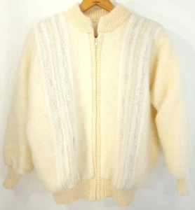Vintage Jinx Senior Zip Front Sweater Jacket Women's Med Cream Wool Mohair - Picture 1 of 12