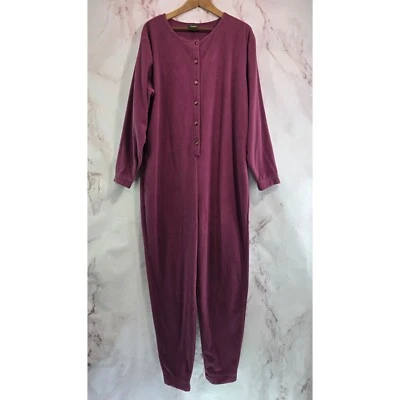 Cabelas Pajamas Womens XL Purple One Piece Jumpsuit Union Button Fleece - Image 1 of 4