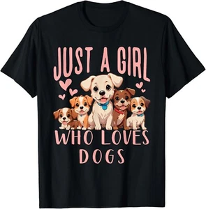 Funny Cute Dog Puppy Lover - Just A Girl Who Loves Dogs Gift Unisex T-Shirt - Picture 1 of 3