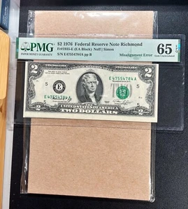 Fr. 1935-E 1976 $2 Federal Reserve Note RICHMOND "MISALIGNMENT ERROR" PMG 65 EPQ - Picture 1 of 3