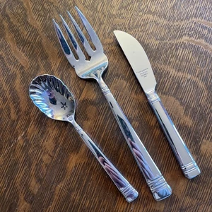 Reed & Barton LONGWOOD 3 piezas tenedor para servir queso cuchillo cuchara de gelatina acero inoxidable Corea - Imagen 1 de 10