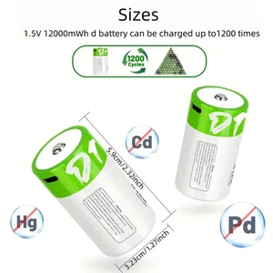 lot 2x Pile Rechargeable usb type D1 LR20 Batterie Lithium 1.5V 12000mwh battery - Picture 1 of 15