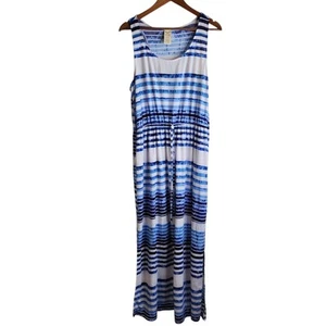 Faded Glory Blue Striped Sleeveless Side Slits Summer Maxi Dress Womens XL 16/18 - Picture 1 of 18