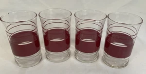 4 Vintage Libbey Juice Glasses 6 oz Tumblers Burgundy Plum Stripes - Picture 1 of 8