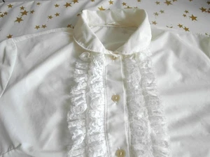 DDR Damen Nylon Bluse kz.Arm weiß mit Rüsche Gr.38/40/42 - Bild 1 von 4