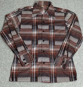 Vintage 70s Women Size Medium Graff Button-Up Shirt Wavy Lines Textured Retro - Picture 1 of 15