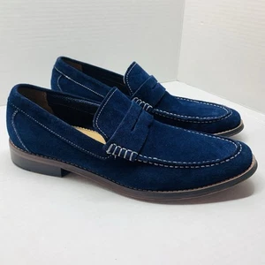 Mocassino uomo Aldo slip-on pelle scamosciata spazzolata nabuk scarpa elegante taglia 10 blu navy - Foto 1 di 15
