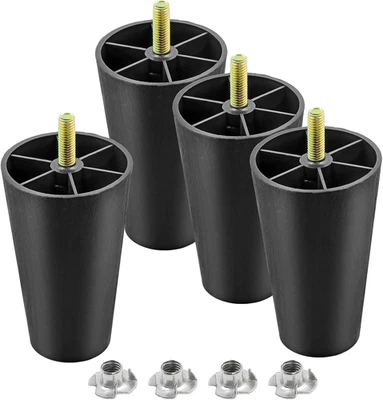 Patas Muebles Plastico M8 125 4 Pulg Negro Cono Redondo T-Tuercas Sofa 4 Pzs - Image 1 of 4