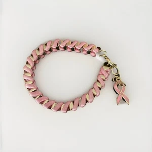 Breast Cancer Awareness Charm Bracelet, Pink Rope over Gold, Excellent Condition - Picture 1 of 4