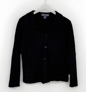 Vintage Womens 100% Wool Herman Geist Black Sweater Cardigan Collar - Size M - Picture 1 of 3