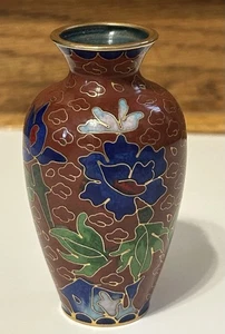 Vintage Miniature Cloisonne Floral Bud Vase Floral - Red - Picture 1 of 7