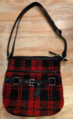 Bolso Bandolera Croft & Barrow Rojo y Negro Pequeño a Cuadros Correa Ajustable Foto 1 de 4