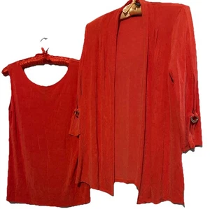 Chico’s Travelers Top + Jacket 0 Orange Slinky Stretch Travel Knit Tank Twinset - Picture 1 of 7