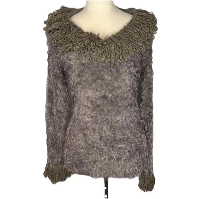 Suéter de punto grueso Lapislázuli para mujer M ribete de piel sintética años 90 Penny Lane Y2K Boho Foto 1 de 4