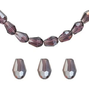 100 pezzi perline di vetro cristallo a goccia, 6x8 mm perline distanziali a goccia, viola lucido - Foto 1 di 7