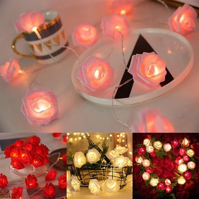Cadena de luces LED de hadas flor rosa interior romántico boda fiesta guirnalda decoración Foto 1 de 4
