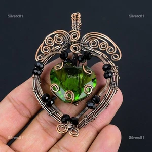 Copper Heart Chakra Peridot Stone New Wire Wrap Friendship Day Pendant Jewelry - Picture 1 of 9