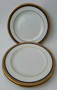 3 Ahrenfeldt Limoges 6.5" Bread Plates Made for Ovington's Cobalt Blue & Gold - Picture 1 of 3