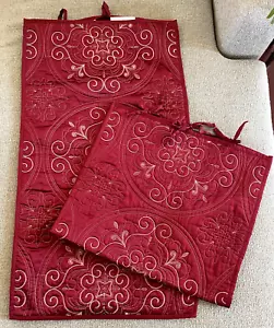 Sunham Pillow Shams Dark Red W/Ivory Floral Embroidery King Set of 2 20 x 36 New - Picture 1 of 7