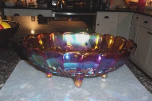 VINTAGE INDIANA CARNIVAL GLASS CENTER BOWL IRIDESCENT- Footed - Oval - 12" - Picture 1 of 7
